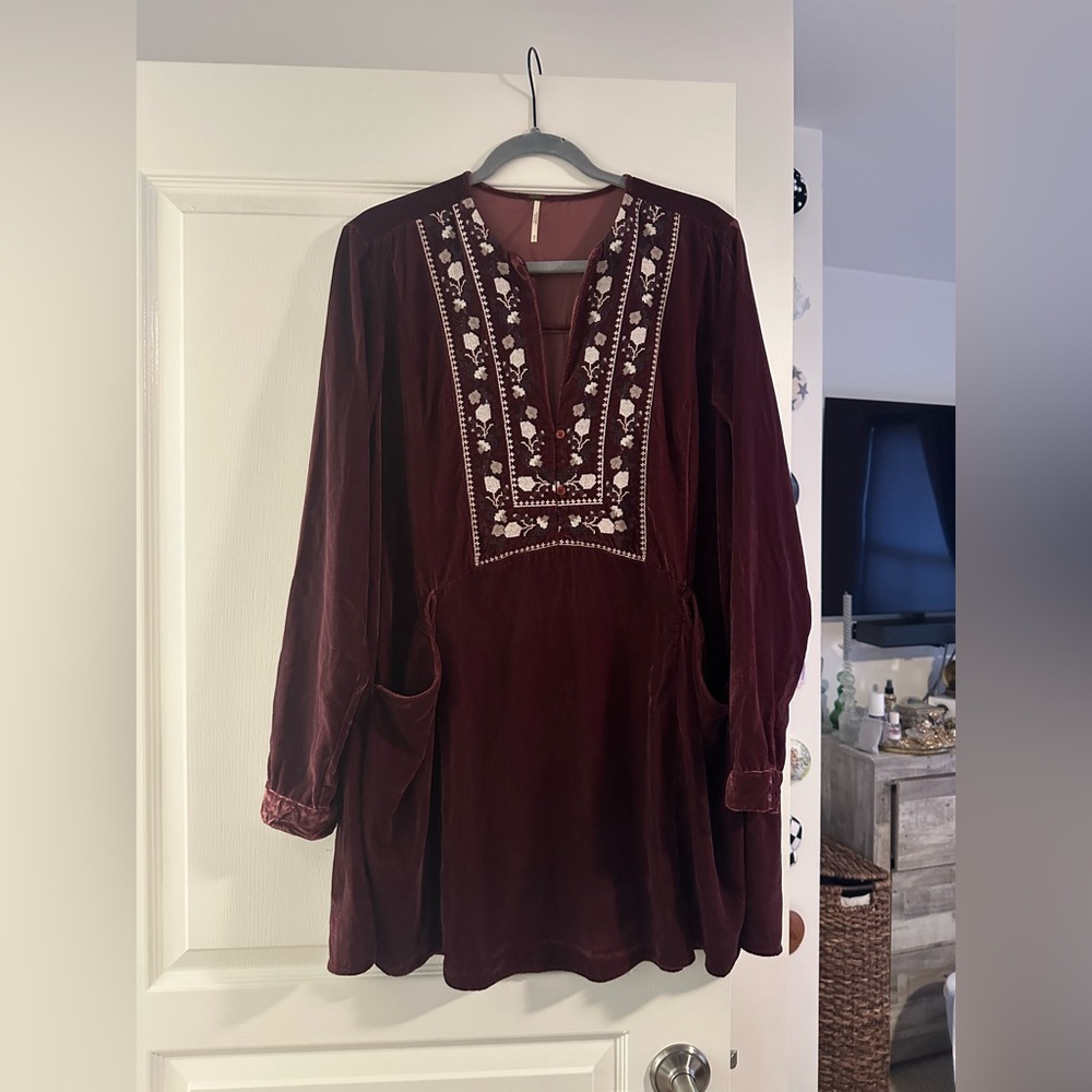 Free People Embroidered Velvet Dress